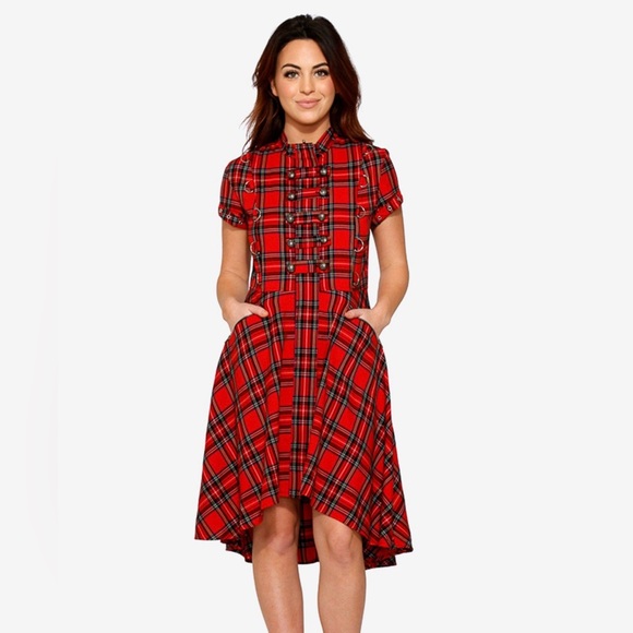 Lace Up Hi Lo Dress Red Plaid - Picture 1 of 4